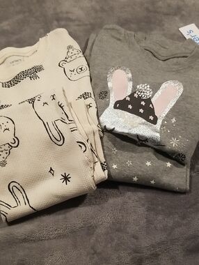 Carter's Gray Bunny Graphic Top with Cream Bunny Print Pajama Set NWT SIZE 5T